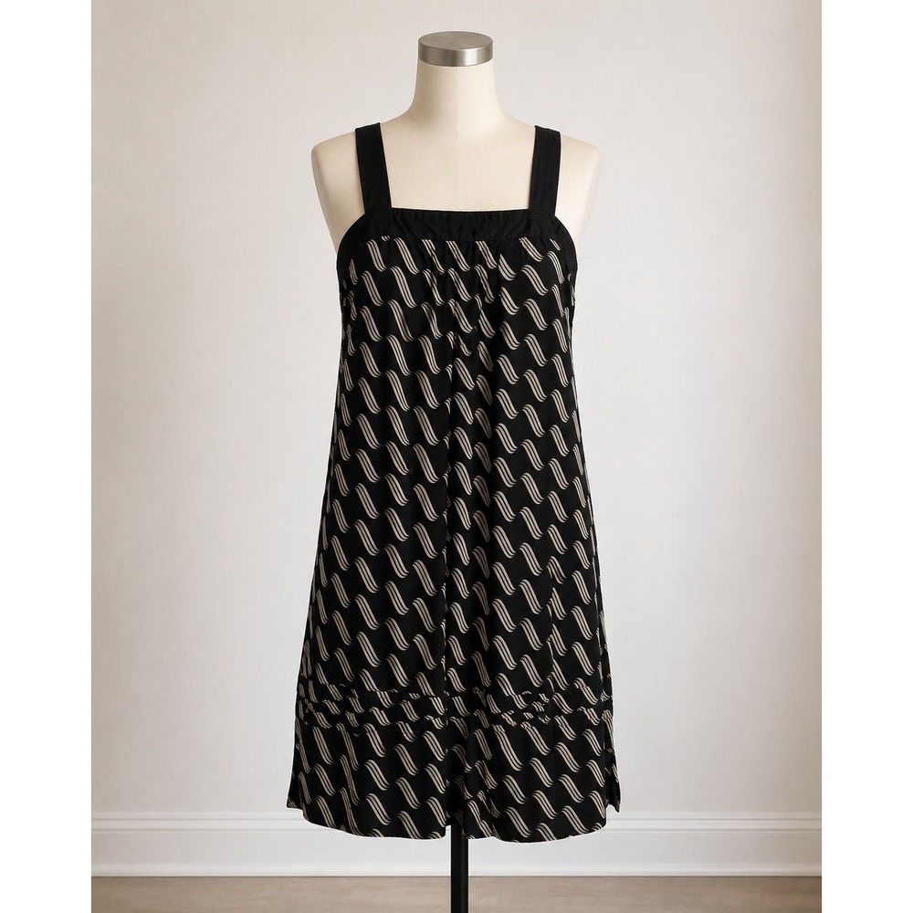 Maeve Anthropologie Black Wave Print Pure Linen Silk Trim Ruffle Dress Summer 4